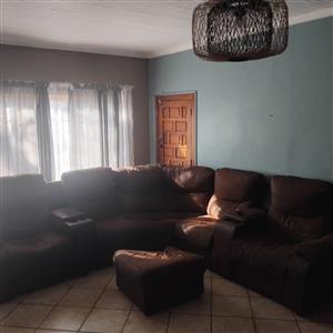 Large Brown Corner Lounge Suite + Matching Chair