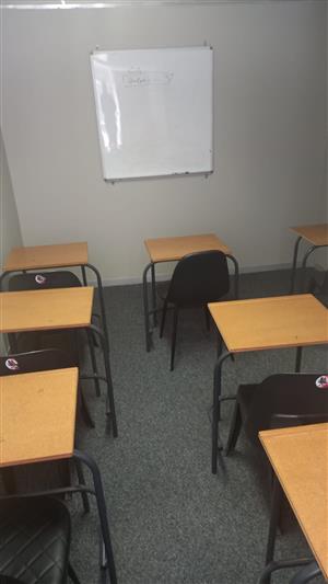 School desk and chairs table and office reception 