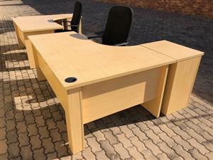 L Shape Office Desks With 5 Draw Credenza And Office Chair Junk