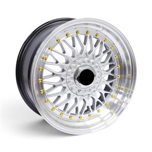 17″ KS-008 4×100 & 4×114 Hyper Silver Machine Lip with Gold Rivets Alloy Wheels