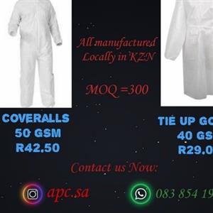coveralls and tie up gowns 