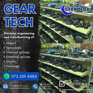 Gears, sprockets, internal & external splines, shafts, and keyways