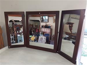 Set of three, teak-framed mirrors