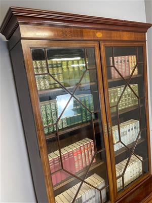C19th Sheraton Revival Inlaid Mahogany Bookcase Over Cupboard