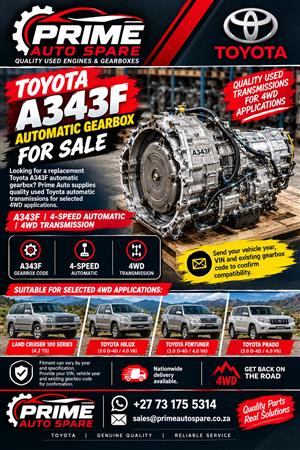 Toyota A343F 4-Speed Automatic 4WD Gearbox For Sale.