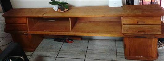 Solid oak headboard with lots of space and fits Queen or King Bed