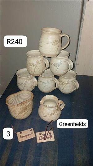 stoneware ceramic pottery mugs sugar bowl teaspoon holder