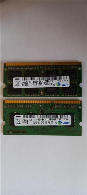 Selling both Samsung Laptop Rams for R200  1 x 2GB 1Rx8 PC3 1 x 4GB 2Rx8 PC3  Pr