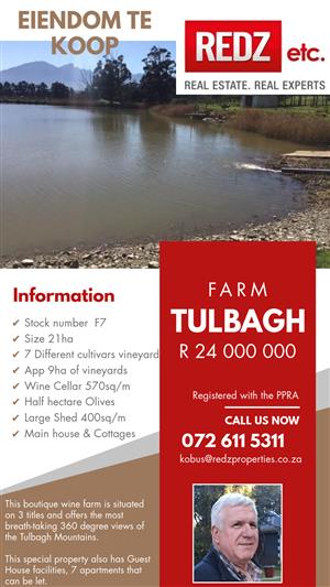 WINEFARM FOR SALE TULBAGH