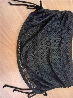 Swim skirt black size 36 lace-overlay skirt detail  adjustable side drawstrings Length 29cm