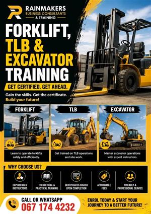 Forklifts, TLB , EXCAVATOR TRAININGS (COMBOS)
