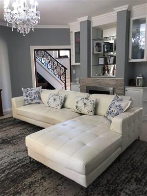 Leather Couch Suite White Genuine Leather L Shape Lounge Suite