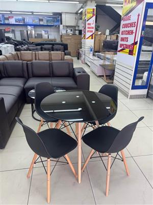 Round Table Four Chairs – Glass Dining set – 5 pieces – Assembled