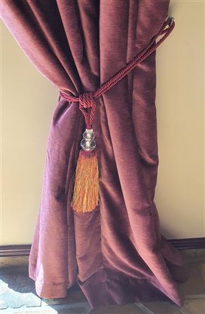 Aubergine velvet curtains: 4off with tie backs