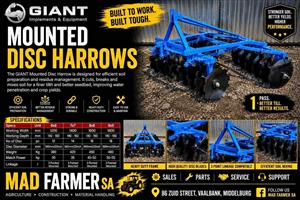 New Giant mounted offset disc harrows for sale at Mad Farmer SA