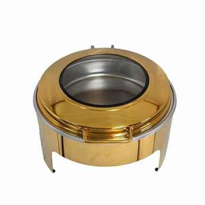 Chafing Dish Gold Round Flat Top Window