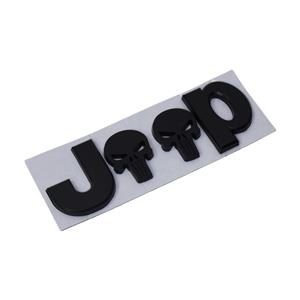 Matt Black Jeep Skull Design Sticker Badge (13x3cm)