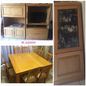 Oak dining rooM and 3 piece wall unit set