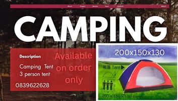 Camping Tent 3 person tent Available on order only  200 x 150 x 130cm Contact me for price