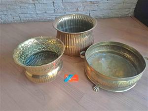 Vintage Brass Planters (Set of 3)