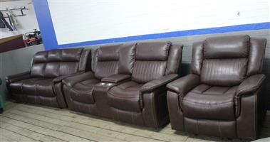 3 PIECE BROWN HOUSE AND HOME LEATHERETTE RECLINERS S064527A