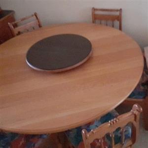 6 seater solid. wood dinner room table set, with buffet table cabinet, show case cabinet 