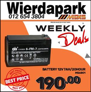 12V7AH/20HOUR Battery at Midas Wierdapark! Price valid 18-31 Oct 2021!