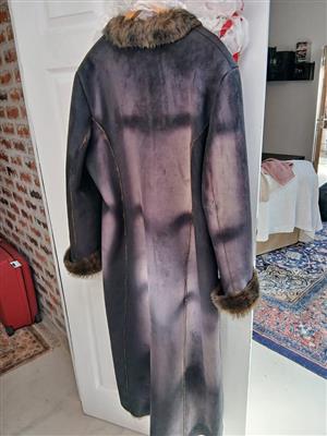 Centigrade Brown Faux Suede Faux Fur Lined Button Up Long Jacket Coat 