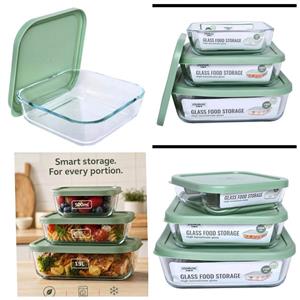 3pc Square Oven‑Proof Glass Casserole Set