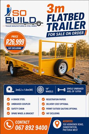 3m Flatbed Trailer for sale on order