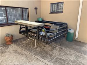 Steel Bakkie Frame with Canvas Canopy and Shooting Bench and Chairs