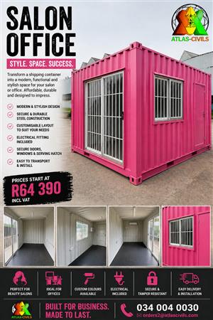 Converted salon containers available in 6m and 12m options.ready to work