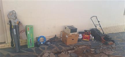 Lawnmower, leaf blower/ vacuum, vice, printer, hostess trolley tile cutter chain