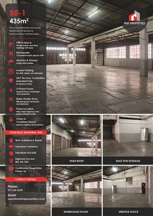 B8-1 – 435m² Secure Factory, Warehouse, Workshop Space To Let