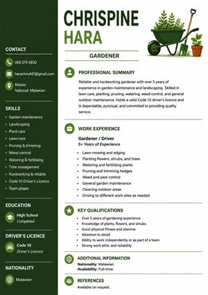 Job seeker  gardening & drive