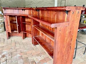 Wood & wrought iron 2 piece bar & 6 high back stools