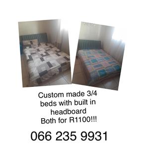 2x 3/4 custom made beds with built in headboards for sale both for R1000
