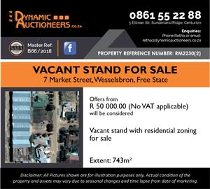 VACANT STAND FOR SALE IN WESSELSBRON