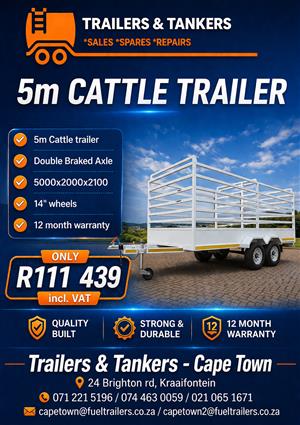 5m Double Axle Cattle Trailer