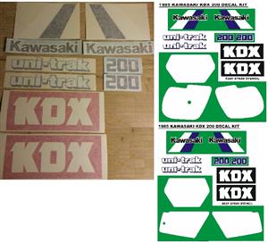 1985 Kawasaki KDX 200 tank, side panels, front shroud and decals graphics stencil sets