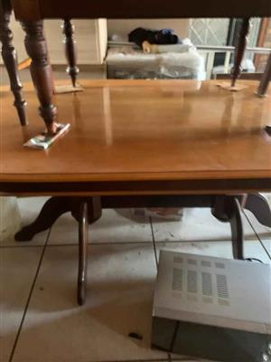 Yellow wood table  , 6 chairs