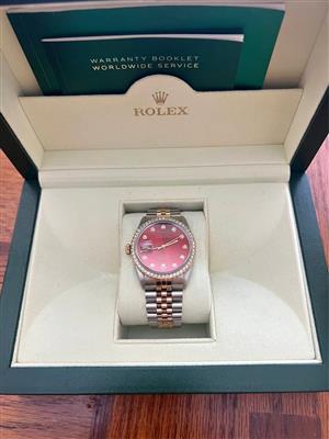 Rolex Datejust 36mm Custom Red Dial Diamond Bezel Two Tone Jubilee Bracelet