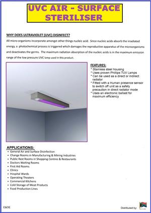 UV LIGHT COMPLETE SANITISER- No liquids or sprays.Restaurant/kitchen/Seat area