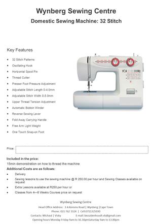 Brand new 32 stitch sewing machine for sale@wynberg sewing/service/repair/parts on all makes of sewing machines