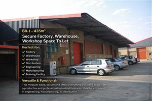 B8-1 – 435m² Secure Factory, Warehouse, Workshop Space To Let
