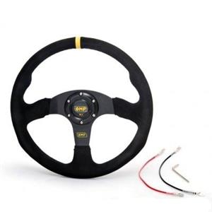 350mm Universal Black Suede Flat Dish Steering  Wheel