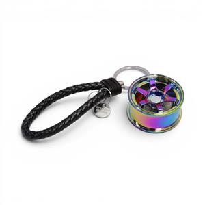 Keyring with Anodized Alloy Wheel & Leather Strap