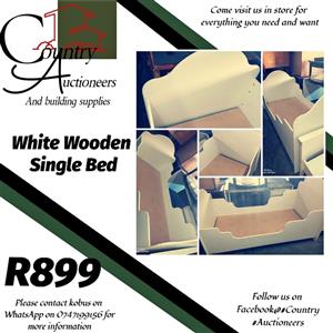 White wooden curved single bed