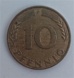 1969 German 10 Pfennig Bank deutscher Länder (F) (Germany, FRG) Coin For Sale