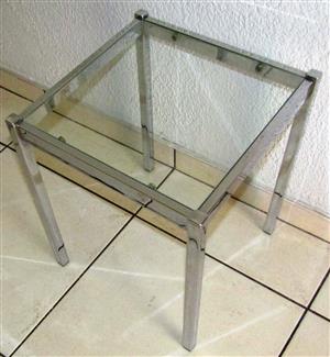 Chrome and Glass Side Table - l = 34cm; w = 34cm; h = 41cm